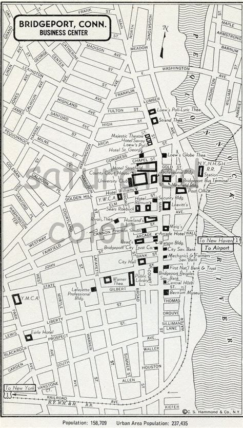 Items similar to Bridgeport Connecticut CT Map - Vintage 1950s Original Heart of Bridgeport CT ...