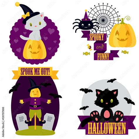 Halloween cute clip-art set Stock Vector | Adobe Stock