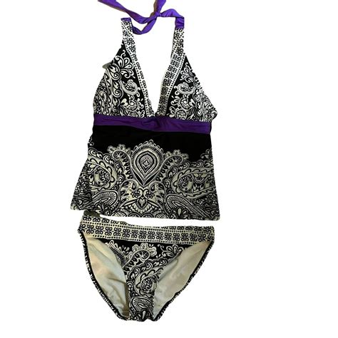 Athleta Paisley Bikini Bottom Black White Purple Small Gem