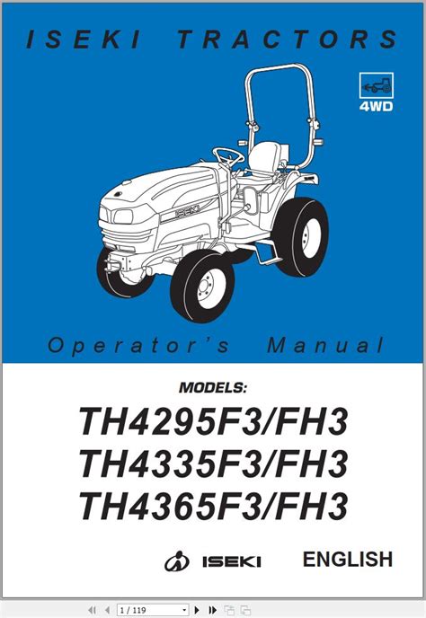 Iseki Tractor TH4295F3 FH3 TH4335F3 FH3 TH4365F3 FH3 Operators Manual