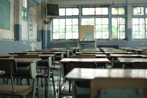 Premium Photo | Empty Student Desks in a Classroom Setting Concept ...