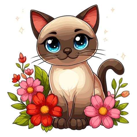 Premium Vector Cute Siamese Cat Vector Cartoon Illustration