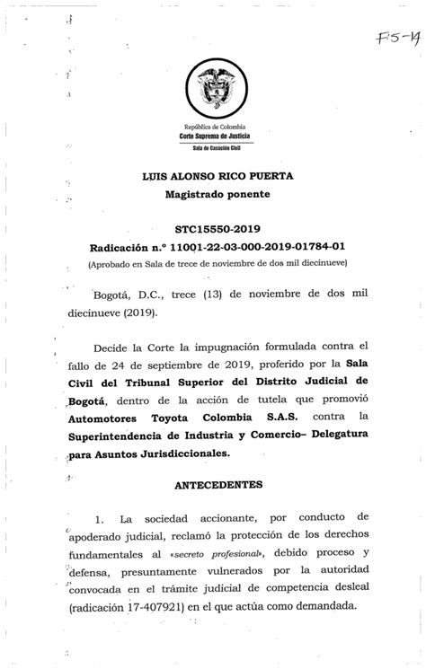 STC 15550 2019 1 República d e C o l o m b i a Corte Suprema de