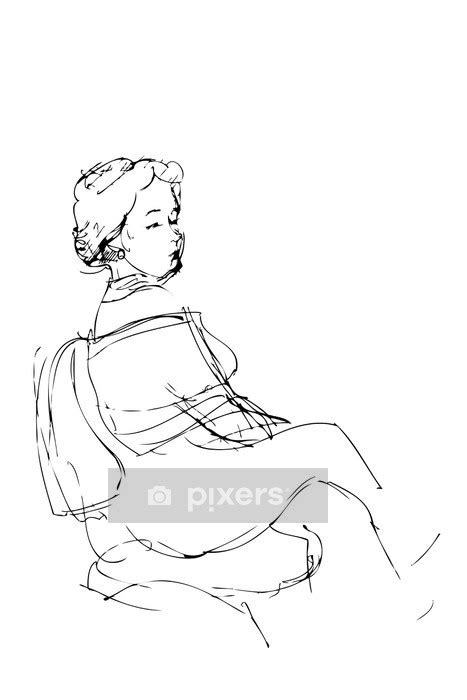 Housse De Couette Esquisser Le Portrait De Jeune Femme Assise Sur Une