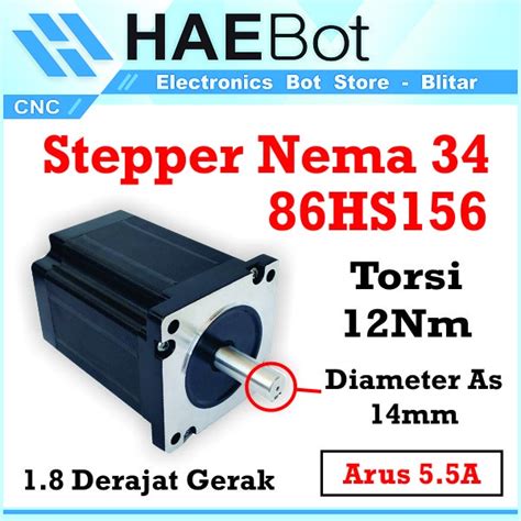 Jual HAEBOT Motor Stepper Nema 34 86HS156 12Nm 156mm 5A Shaft 14mm