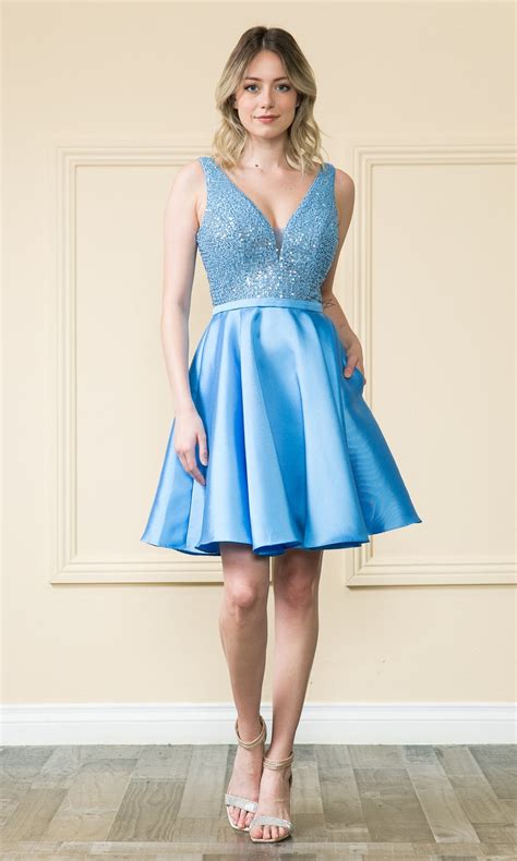 Short A Line Hoco Dress With Pockets Promgirl