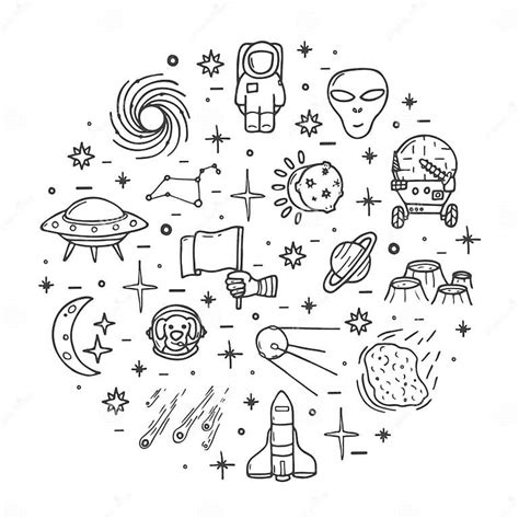 Space Icons Set Hand Drawn Cute Style Stock Vector Illustration Of