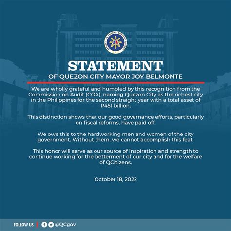 Quezon City Government On Twitter Statement Of Quezon City Mayor Joy