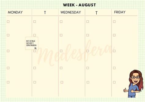 Planner Semanal Agosto MEDESFERA Medesfera De Diana UDocz