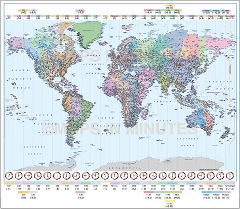 Detailed World Time Zones Map, Illustrator AI CS/CC editable vector