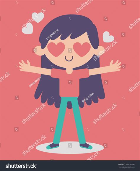 Vector Illustration Cartoon Girl Open Arms เวกเตอร์สต็อก ปลอดค่า