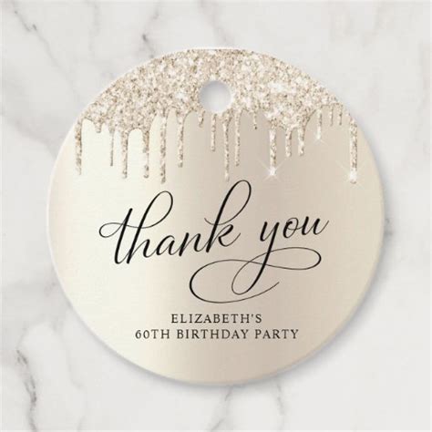 Elegant 60th Birthday Party Gold Glitter Thank You Favor Tags Zazzle