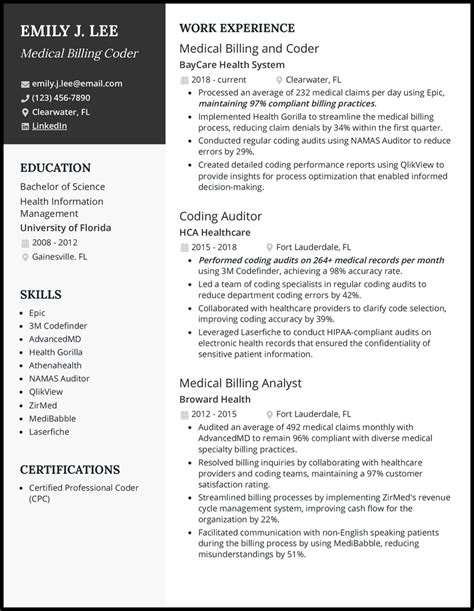 Medical Billing And Coding Resume Examples For