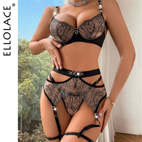 Ellolace Sexy Lingerie Pornographic Fancy Embroidery Lace Bra Luxury