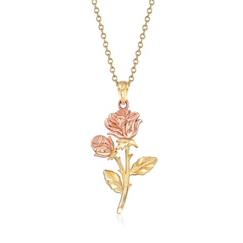 Ross Simons 14kt 2 Tone Gold Rose Pendant Necklace For Female Adult