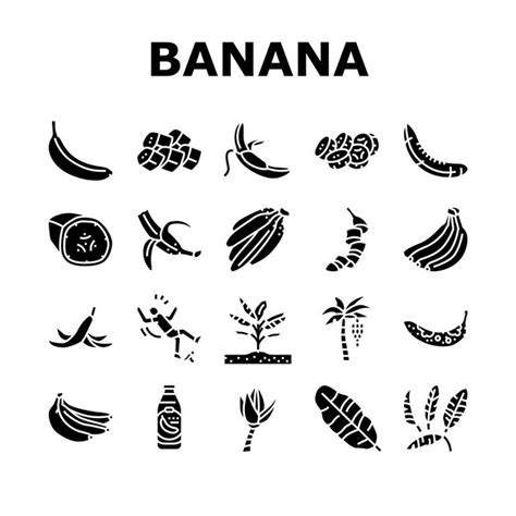 Premium Vector Banana Fruit Food Yellow White Icons Set Vector