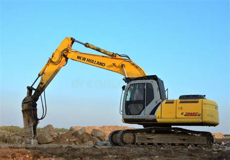 Hydraulic Breaker Hammer Excavator At Demolition Work Editorial