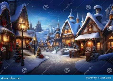 Vintage Style Snowy Christmas Village Scene - AI Generated Stock ...