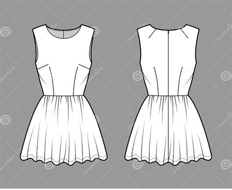 Dress Short Technical Fashion Illustration With Sleeveless Fitted Body