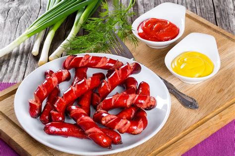 4k 5k Meat Products Vienna Sausage Vegetables Plate Ketchup Hd