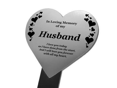 Husband Memorial Remembrance Heart Shaped Plaque Silver And Black Acrylic