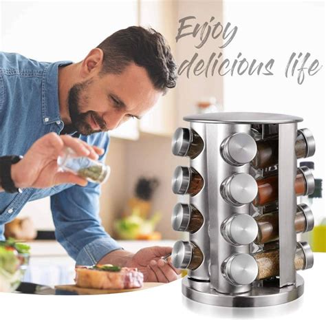 Awh Stainless Steel Revolving Spice Rack Set Spice Jars With