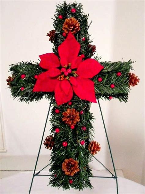 A Beautiful Christmas Gravesite Cross Handmade With Artificial Pine