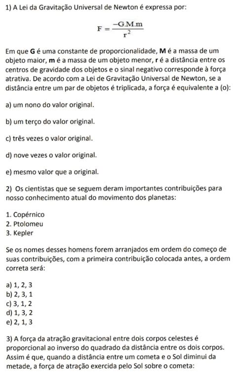 Exercicio Gravitação Universal - Exercicios Sobre Gravitação Universal - NAZAEDU