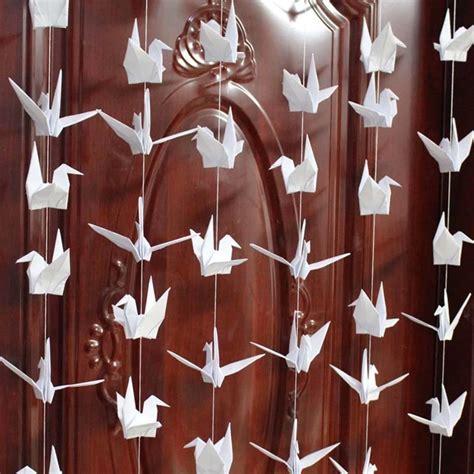 Large White Origami Paper Crane Hanging Garlands 53ft X