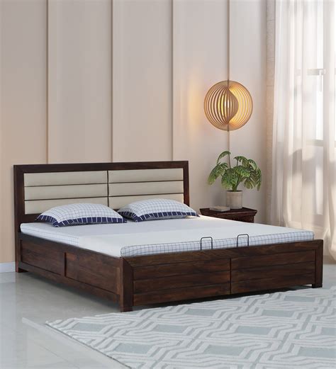 Buy Segur Sheesham Wood Queen Size Bed In Provincial Teak Finish With