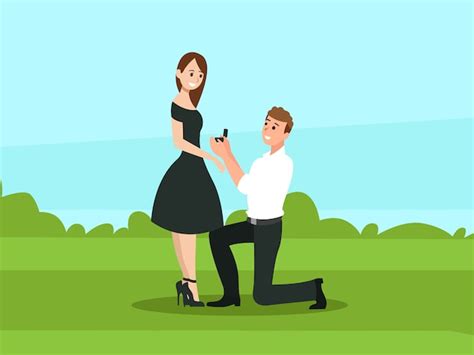 Lovely Marriage Proposal With Cartoon Style Vector Free Download