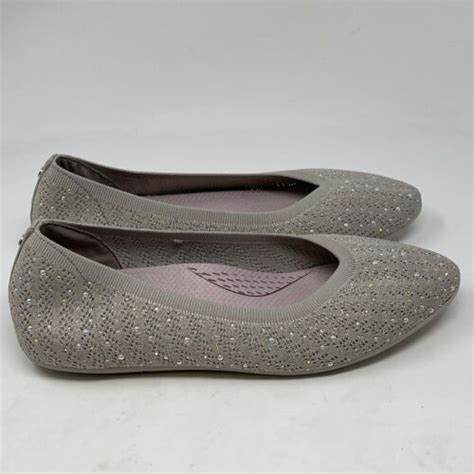 Skechers Cleo Glitzy Sky Arch Fit Ballet Flats Womens 11 Taupe Slip On