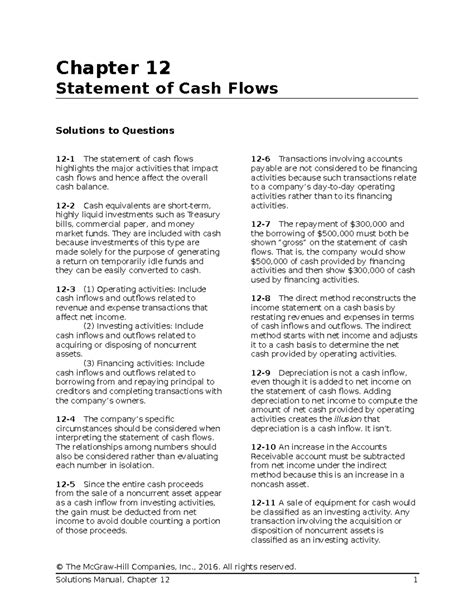 Chapter 12 Solutions for Statement of Cash Flows - Managerial