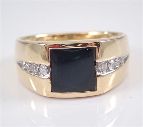 Mens Onyx And Diamond Ring Anniversary Engagement Pinky Yellow Gold