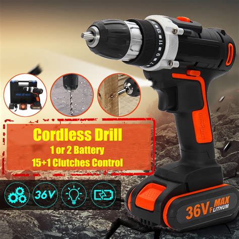 New 36VF Electric Cordless Drill 1 Or 2 Li Ion Battery 15 1 Clutches