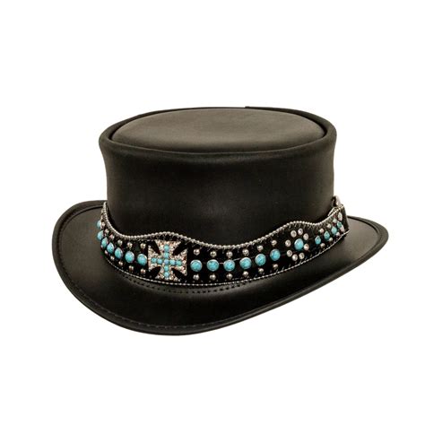 Chopper Mens Black Leather Top Hat American Hat Makers