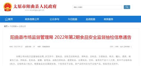 山西省阳曲县市场监督管理局发布2022年第2期食品安全监督抽检信息 中国质量新闻网