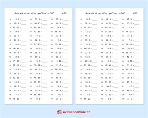 Aritmetické Rozcvičky 3 30 Pracovních Listů Sčítání A Odčítání Do