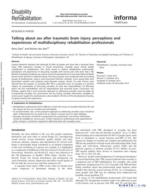 Pdf Talking About Sex After Traumatic Brain Injury Perceptions And Experiences Of