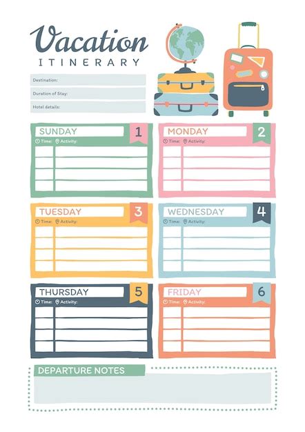 Free Vector Hand Drawn Travel Itinerary Template