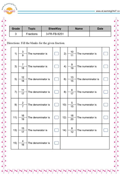 Grade 3 Fractions Worksheets Fractions Fractions Worksheets Numerator