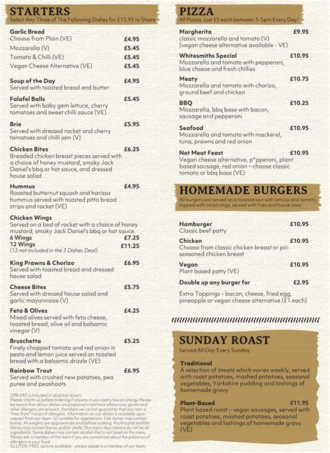 Online Menu Of The Whitesmiths Arms Restaurant Wigan United Kingdom