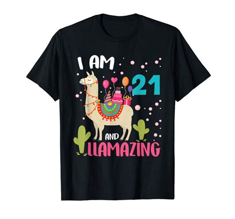 Cool I Am 21 Years Old Llamazing Cute Llama 21st Birthday T Shirt