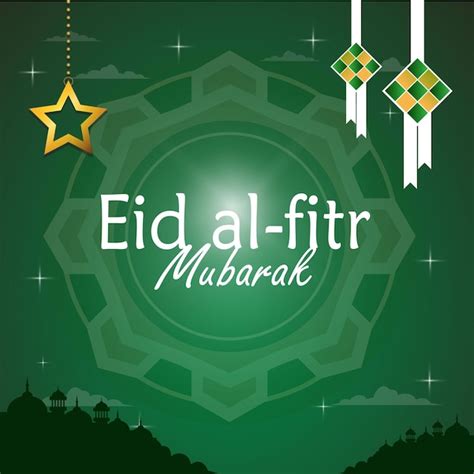 Gl Ckliches Eid Al Fitr Poster Mit Stern Und Ketupat Illustration Im