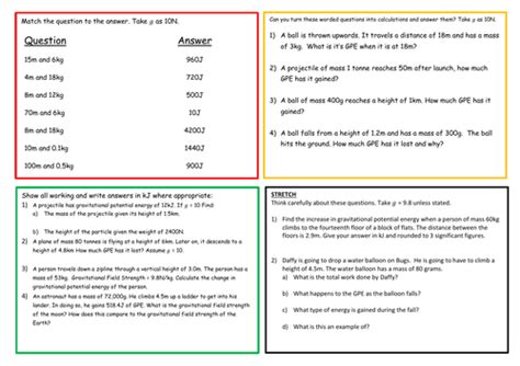 Gravitational Potential Energy Worksheet And Answers Teaching Resources