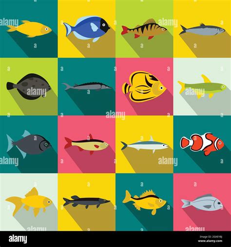 Fish Icons Set In Flat Style For Any Design Stock Photo Alamy