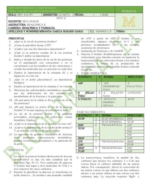 C Pentosas Fosfato CUESTIONARIO PREGUNTAS Qué es la vía de la