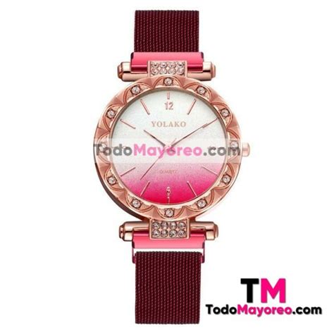 Reloj Flor Y Diamantes Rojo Extensible Metal Mesh Imandegradado R