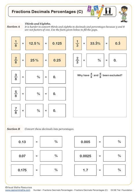 Fractions Decimals Percentages C Worksheet Fun And Engaging Pdf