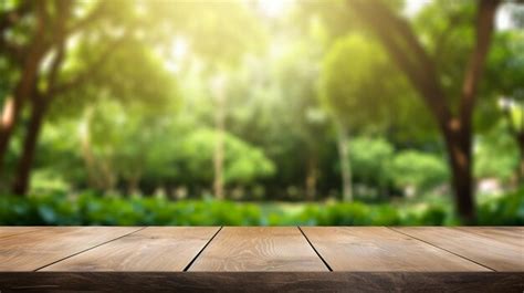 Premium Photo Empty Wood Table Top And Blurred Green Tree Garden